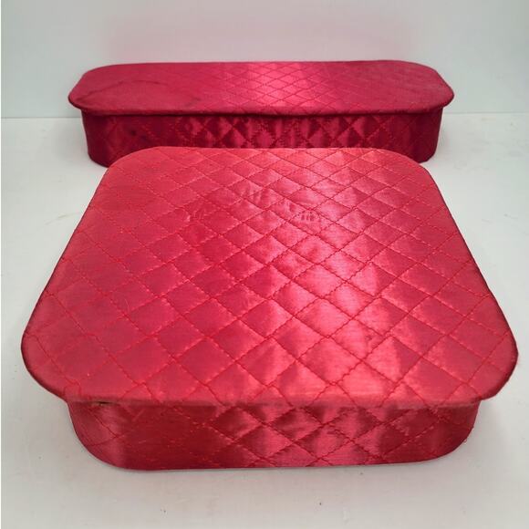 Vintage 50s Cochette Pink Fuchsia‎ Quilted Gloves Hanky Accessories Trinket Box - Picture 14 of 14